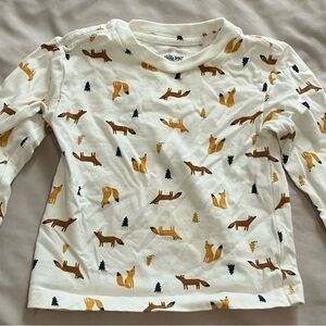 Little Me Fox Print Long Sleeve Tee - White and Orange